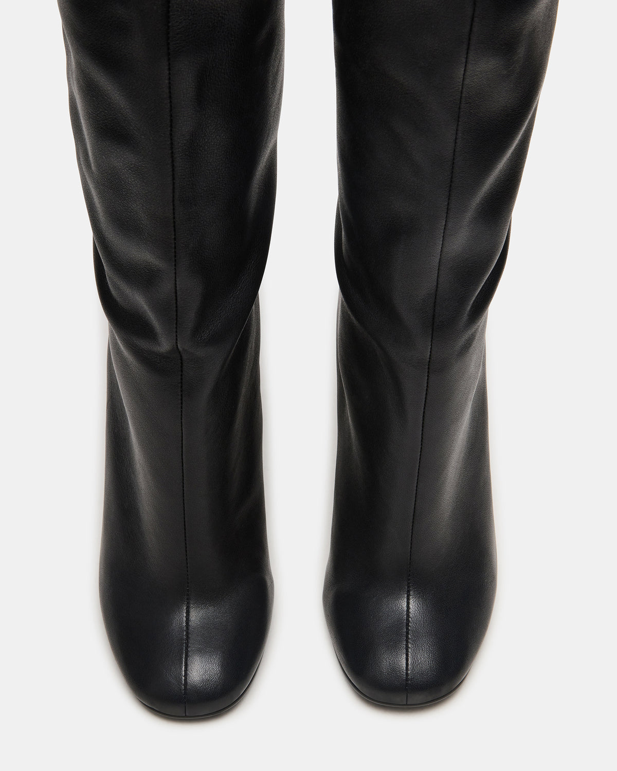 Steve Madden ALLURING Black Leather Over-The-Knee Square-Toe Heeled Women's Boot