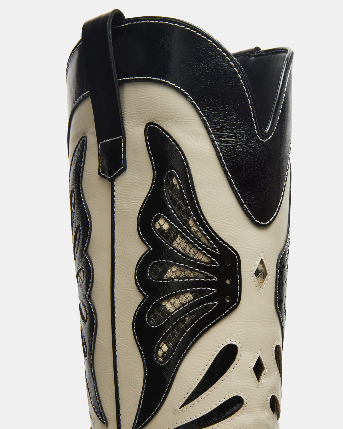 Steve Madden KAZ Black/White Pointed-Toe Knee-High Block Heel Western Women's Boot