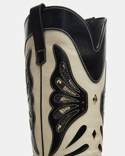 Steve Madden KAZ Black/White Pointed-Toe Knee-High Block Heel Western Women's Boot
