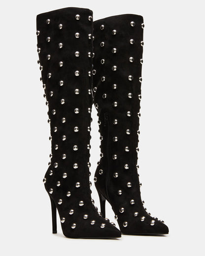 Steve Madden NITRO Black Studs Pointed-Toe Stiletto Heel Knee-High Women's Boots