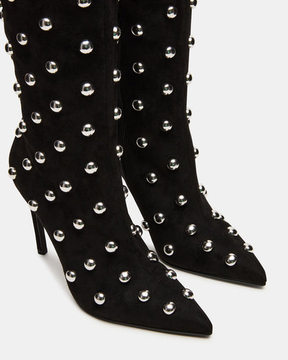 Steve Madden NITRO Black Studs Pointed-Toe Stiletto Heel Knee-High Women's Boots