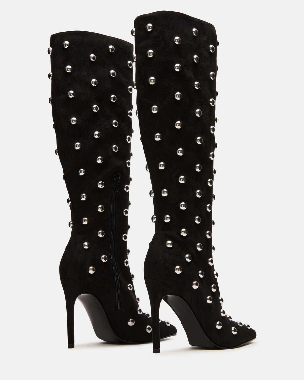 Steve Madden NITRO Black Studs Pointed-Toe Stiletto Heel Knee-High Women's Boots