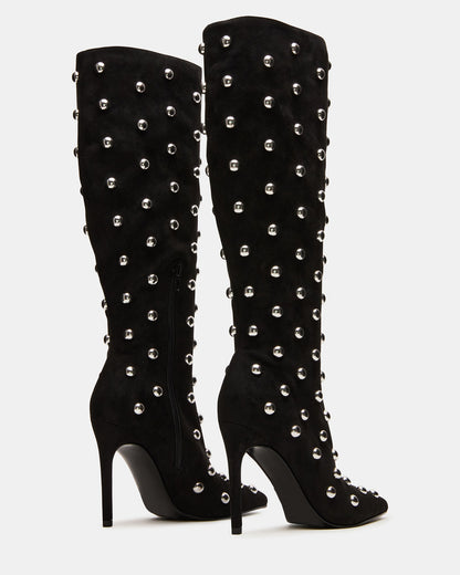 Steve Madden NITRO Black Studs Pointed-Toe Stiletto Heel Knee-High Women's Boots