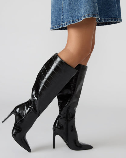 Steve Madden NITRO Black Studs Pointed-Toe Stiletto Heel Knee-High Women's Boots