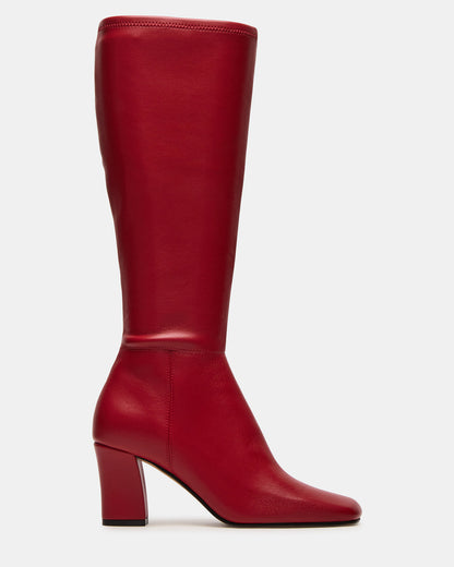 Steve Madden ELLIOT Red Square-Toe Knee-High Block Heel Women's Boot