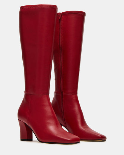 Steve Madden ELLIOT Red Square-Toe Knee-High Block Heel Women's Boot