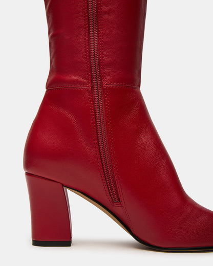 Steve Madden ELLIOT Red Square-Toe Knee-High Block Heel Women's Boot