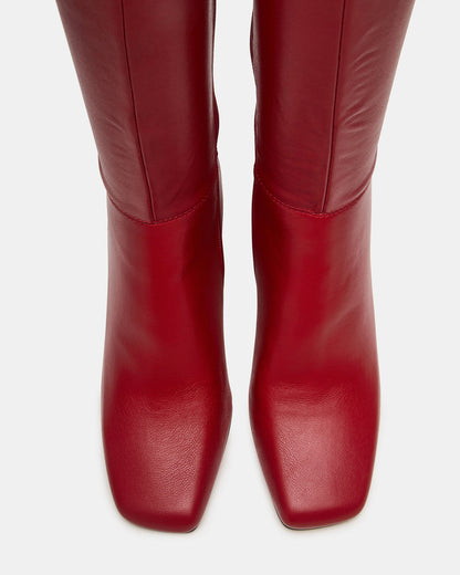 Steve Madden ELLIOT Red Square-Toe Knee-High Block Heel Women's Boot