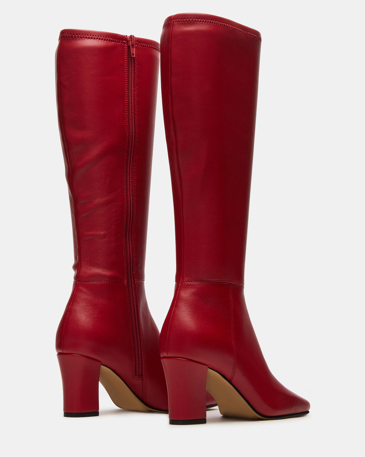 Steve Madden ELLIOT Red Square-Toe Knee-High Block Heel Women's Boot