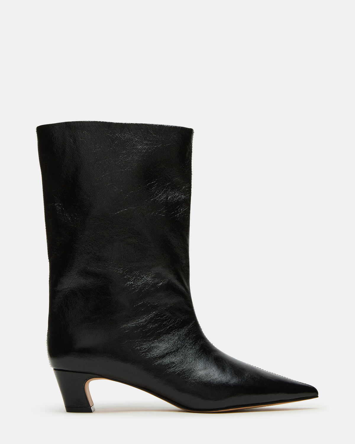 Steve Madden LYTTON Black Patent Pointed-Toe Kitten Heel Women's Ankle Boot