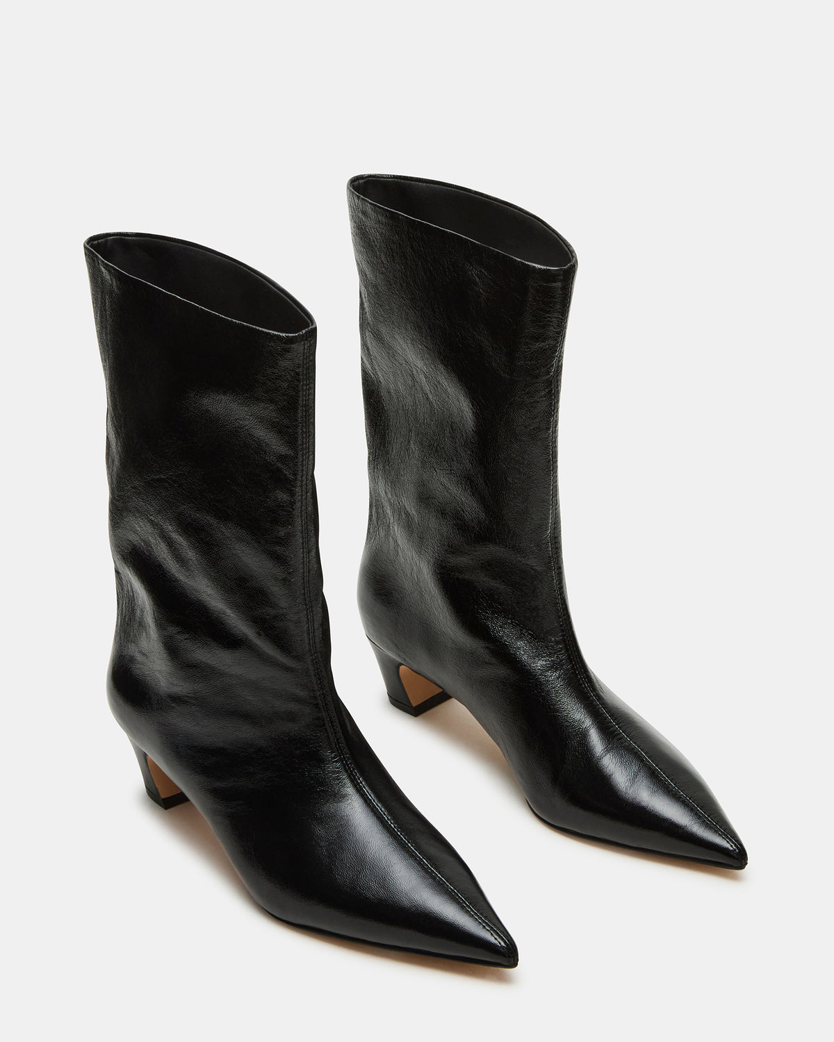 Steve Madden LYTTON Black Patent Pointed-Toe Kitten Heel Women's Ankle Boot