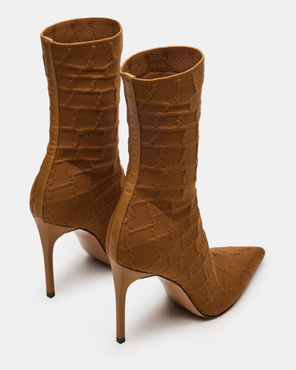 Steve Madden MIDNITE Tan Crocodile Pointed-Toe Stiletto Heel Sock Women's Ankle Boot
