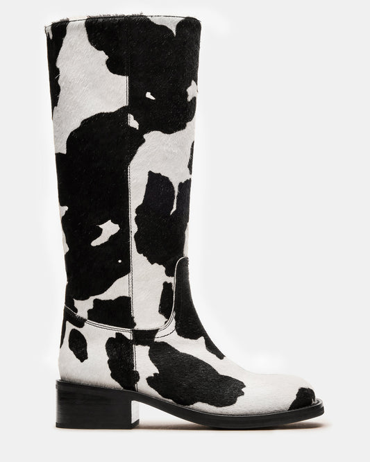 Steve Madden RIGGS Black Cow Print Square-Toe Women's Boot