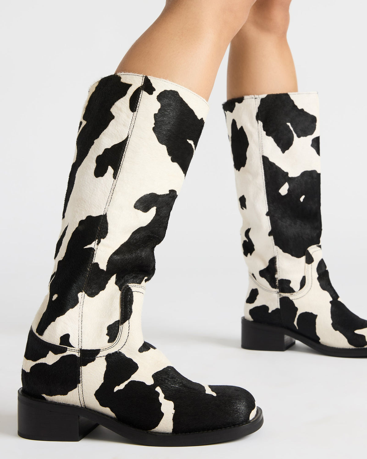 Steve Madden RIGGS Black Cow Print Square-Toe Women's Boot
