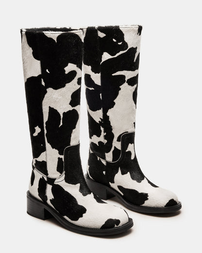 Steve Madden RIGGS Black Cow Print Square-Toe Women's Boot