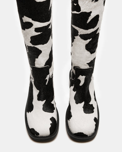 Steve Madden RIGGS Black Cow Print Square-Toe Women's Boot