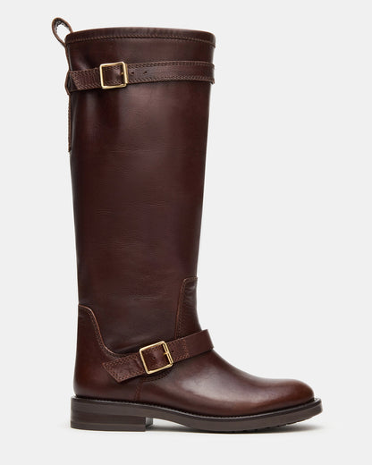 Steve Madden SADY Brown Leather Knee-High Rounded Toe Women's Boot