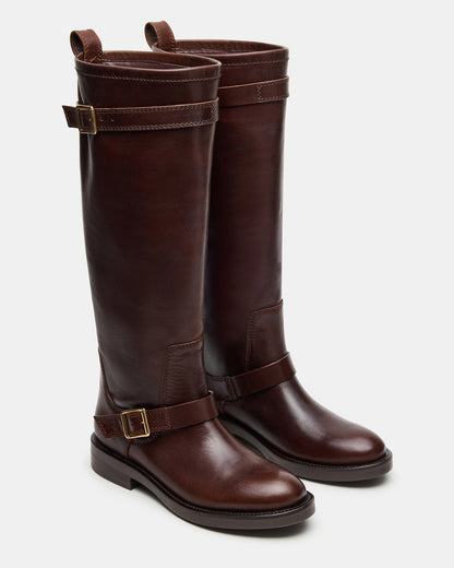 Steve Madden SADY Brown Leather Knee-High Rounded Toe Women's Boot