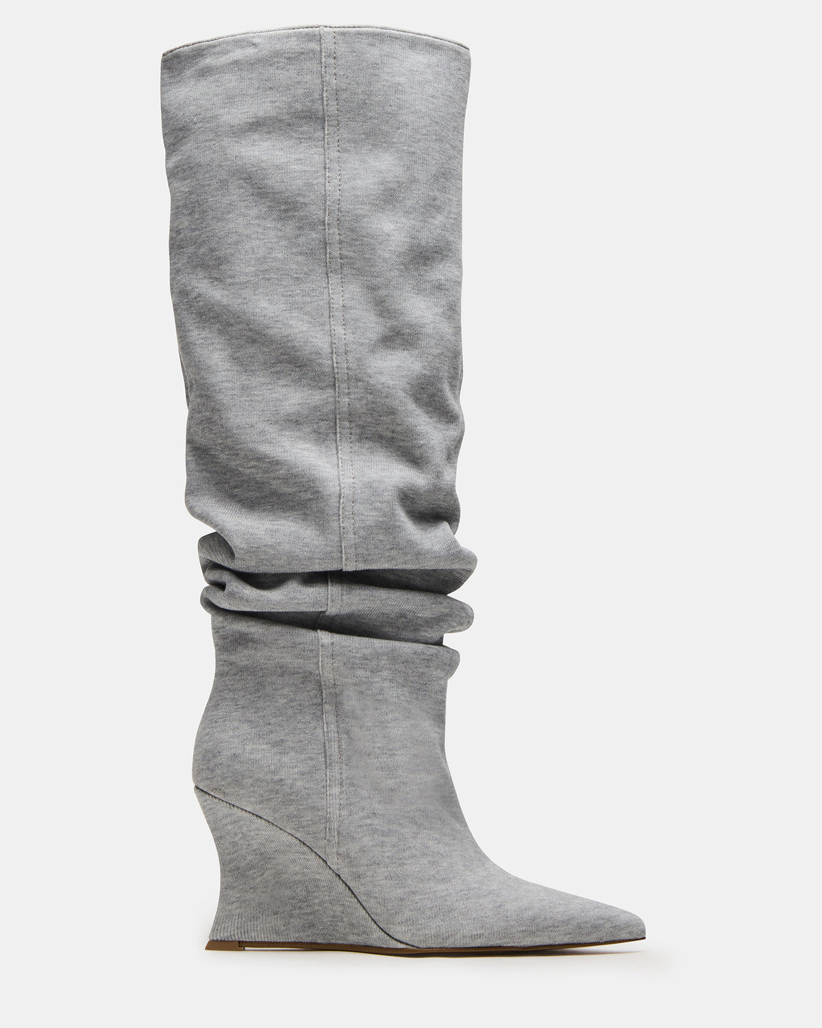 Steve Madden DISTORTION Grey Fabric Pointed-Toe Scrunched Knee-High Wedge Women's Boot