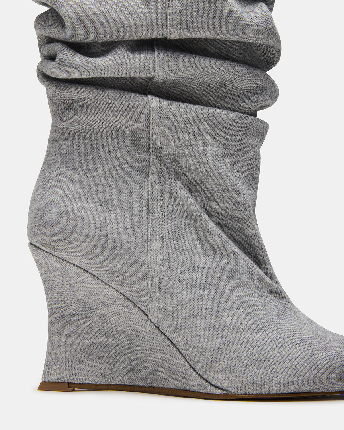 Steve Madden DISTORTION Grey Fabric Pointed-Toe Scrunched Knee-High Wedge Women's Boot