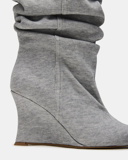Steve Madden DISTORTION Grey Fabric Pointed-Toe Scrunched Knee-High Wedge Women's Boot