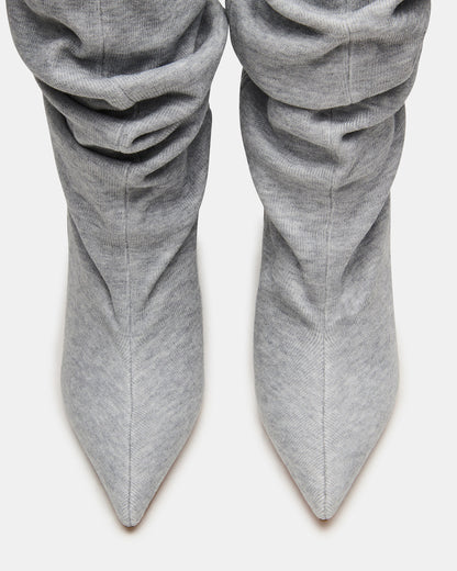 Steve Madden DISTORTION Grey Fabric Pointed-Toe Scrunched Knee-High Wedge Women's Boot