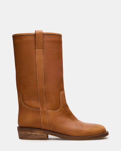 Steve Madden DUNSTER Tan Leather Wood Bottom Women's Boot