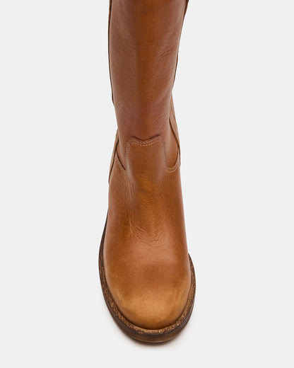Steve Madden DUNSTER Tan Leather Wood Bottom Women's Boot