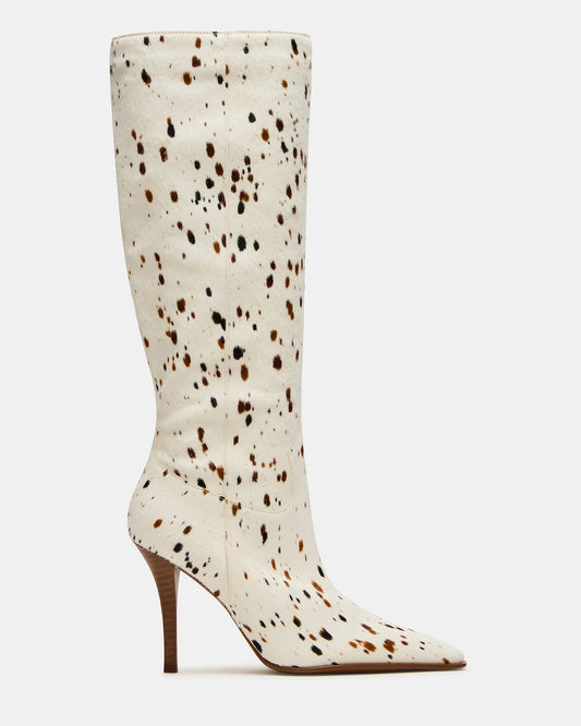 Steve Madden WESCOT Brown Cow Print quare-Toe Knee-High Heeled Women's Boot