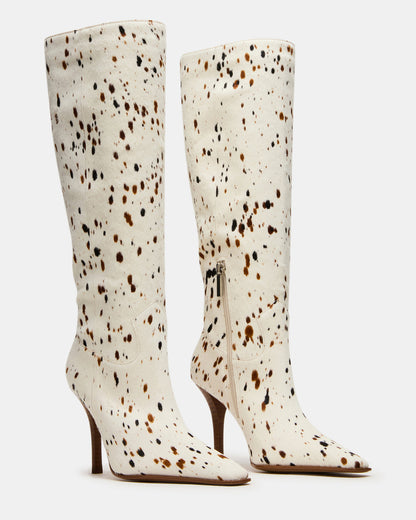 Steve Madden WESCOT Brown Cow Print quare-Toe Knee-High Heeled Women's Boot