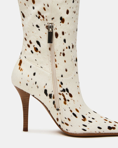 Steve Madden WESCOT Brown Cow Print quare-Toe Knee-High Heeled Women's Boot