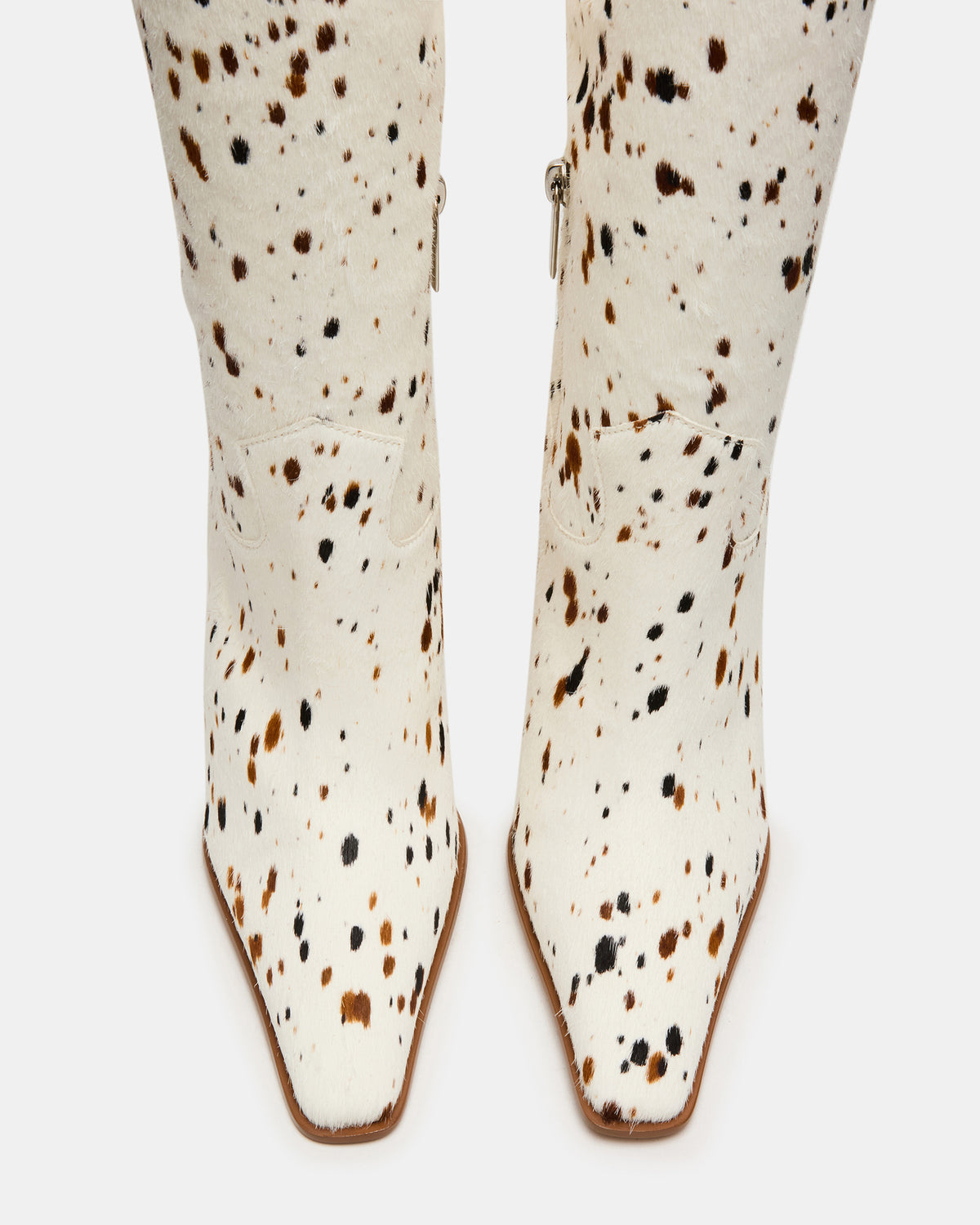 Steve Madden WESCOT Brown Cow Print quare-Toe Knee-High Heeled Women's Boot