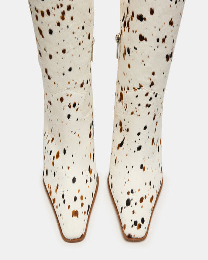 Steve Madden WESCOT Brown Cow Print quare-Toe Knee-High Heeled Women's Boot