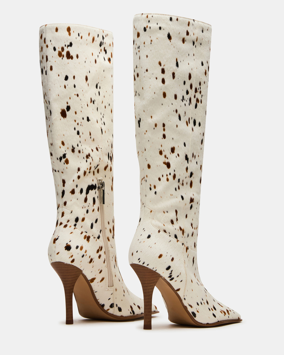 Steve Madden WESCOT Brown Cow Print quare-Toe Knee-High Heeled Women's Boot