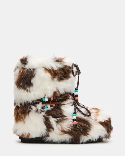 Steve Madden MIRO Brown Multi Faux Fur Chunky Lace-Up Women's Bootie