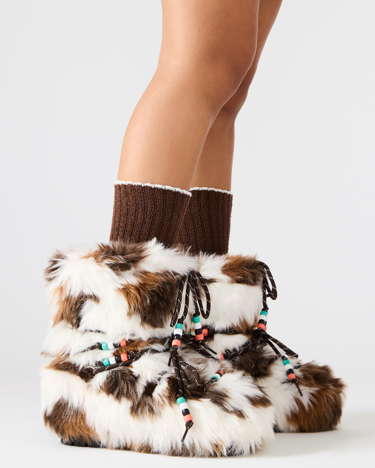 Steve Madden MIRO Brown Multi Faux Fur Chunky Lace-Up Women's Bootie