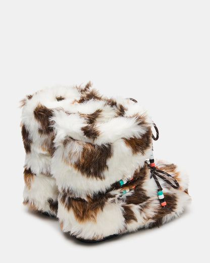 Steve Madden MIRO Brown Multi Faux Fur Chunky Lace-Up Women's Bootie