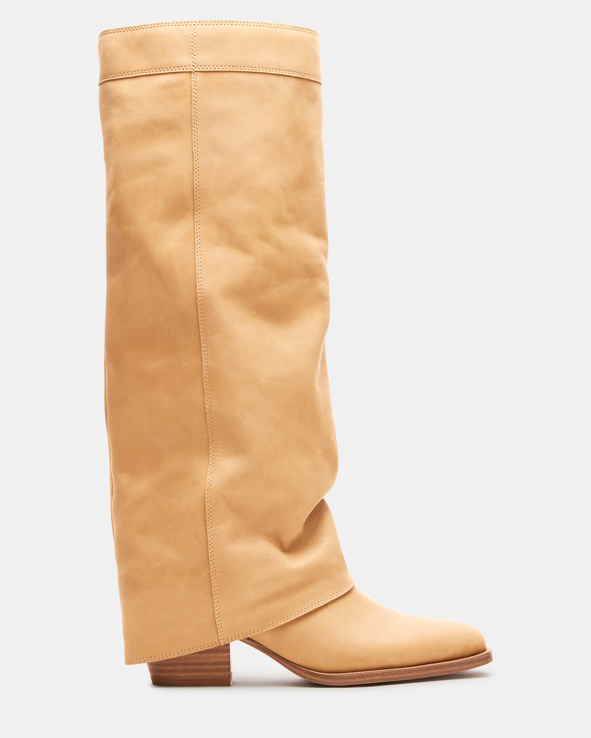 Steve Madden WINNICK Banana Leather Knee-High Cuffed Fold-Over Block Heel Women's Boot