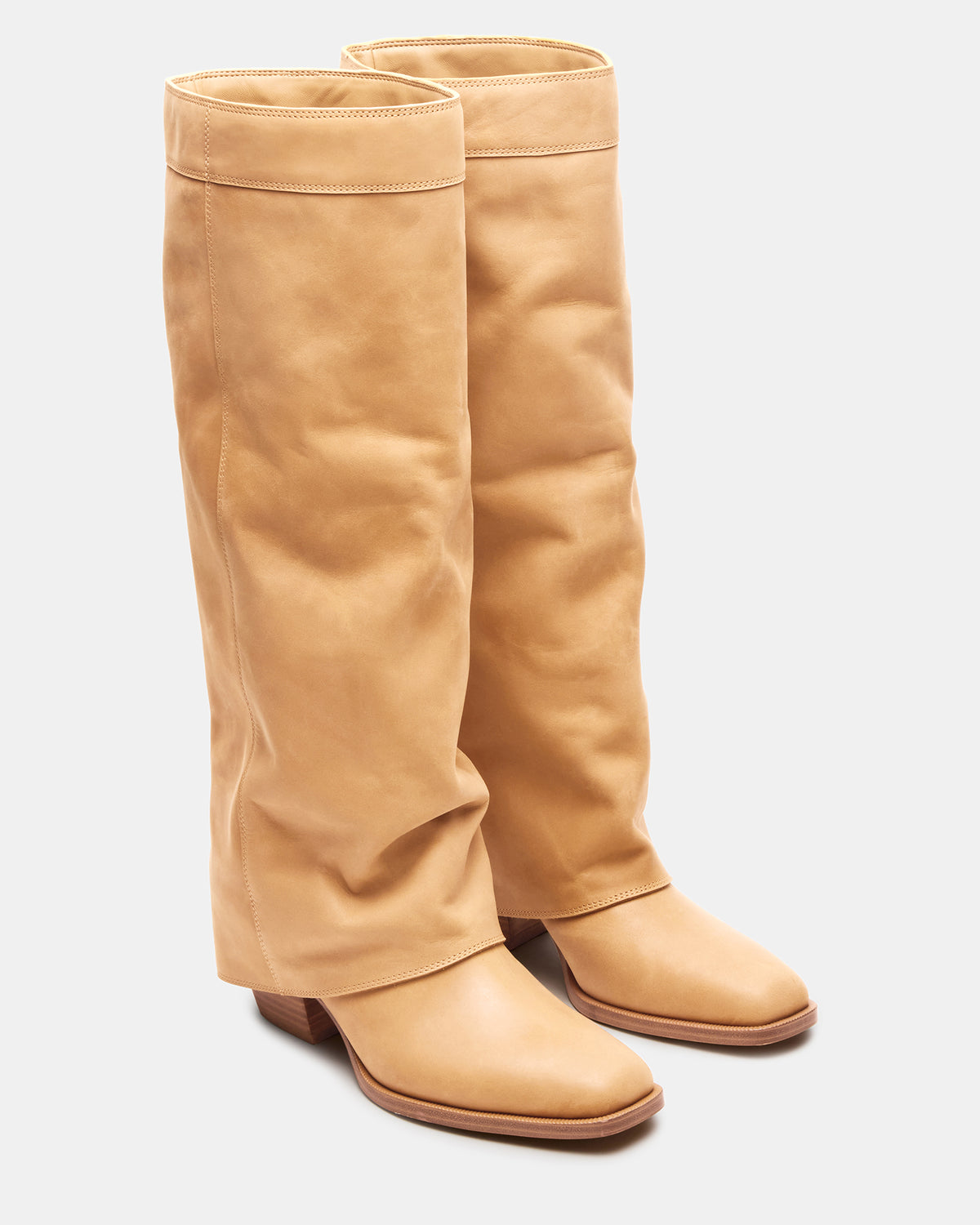 Steve Madden WINNICK Banana Leather Knee-High Cuffed Fold-Over Block Heel Women's Boot