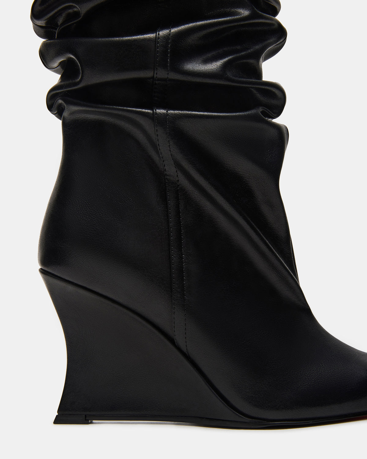 Steve Madden DISTORTION Black Pointed-Toe Scrunched Knee-High Wedge Women's Boot