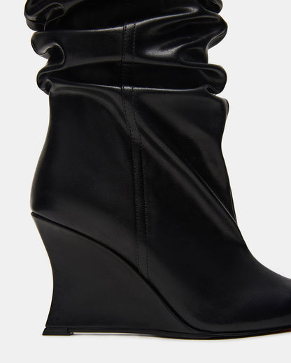 Steve Madden DISTORTION Black Pointed-Toe Scrunched Knee-High Wedge Women's Boot