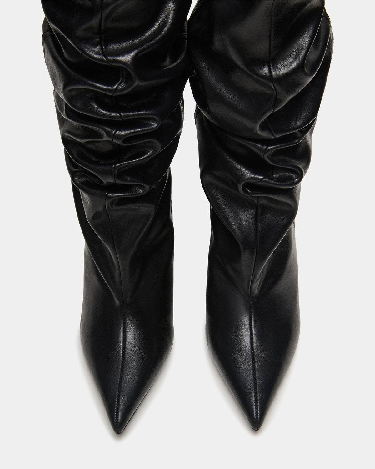Steve Madden DISTORTION Black Pointed-Toe Scrunched Knee-High Wedge Women's Boot