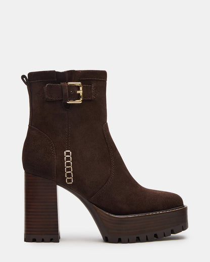 Steve Madden SUMMIT Dark Brown Suede Platform Lug Block Heel Women's Ankle Boot