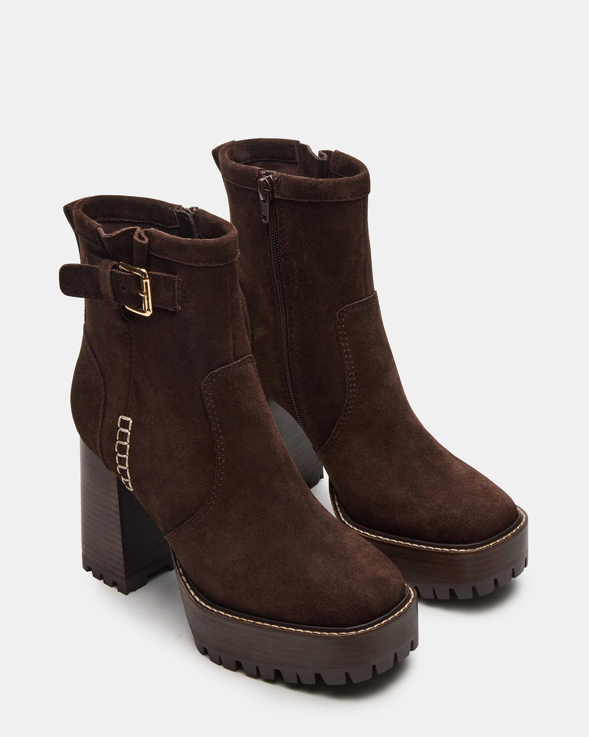 Steve Madden SUMMIT Dark Brown Suede Platform Lug Block Heel Women's Ankle Boot