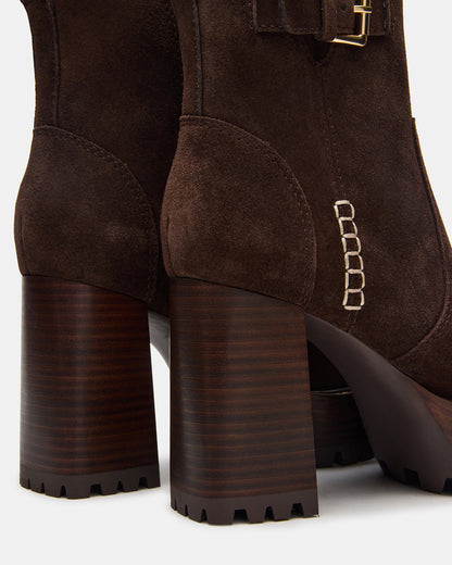 Steve Madden SUMMIT Dark Brown Suede Platform Lug Block Heel Women's Ankle Boot