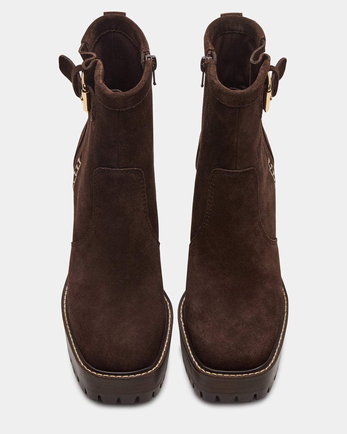 Steve Madden SUMMIT Dark Brown Suede Platform Lug Block Heel Women's Ankle Boot