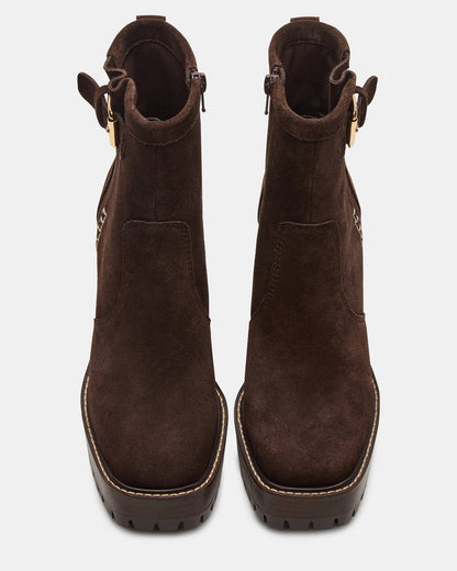 Steve Madden SUMMIT Dark Brown Suede Platform Lug Block Heel Women's Ankle Boot