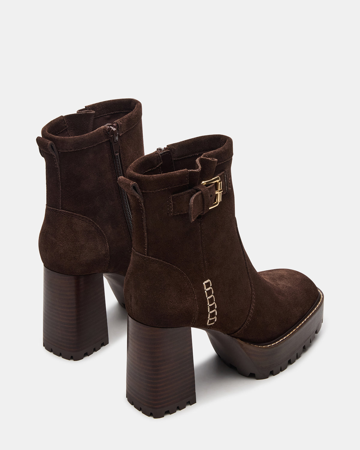 Steve Madden SUMMIT Dark Brown Suede Platform Lug Block Heel Women's Ankle Boot