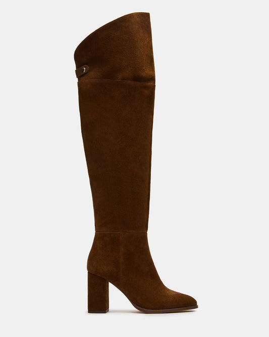 Steve Madden WINSLET Chestnut Suede Knee-High Block Heel Women's Boot