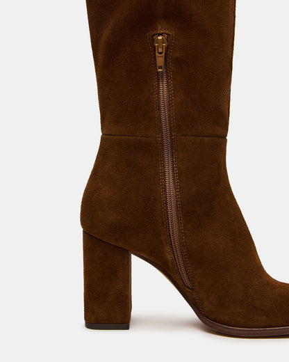 Steve Madden WINSLET Chestnut Suede Knee-High Block Heel Women's Boot